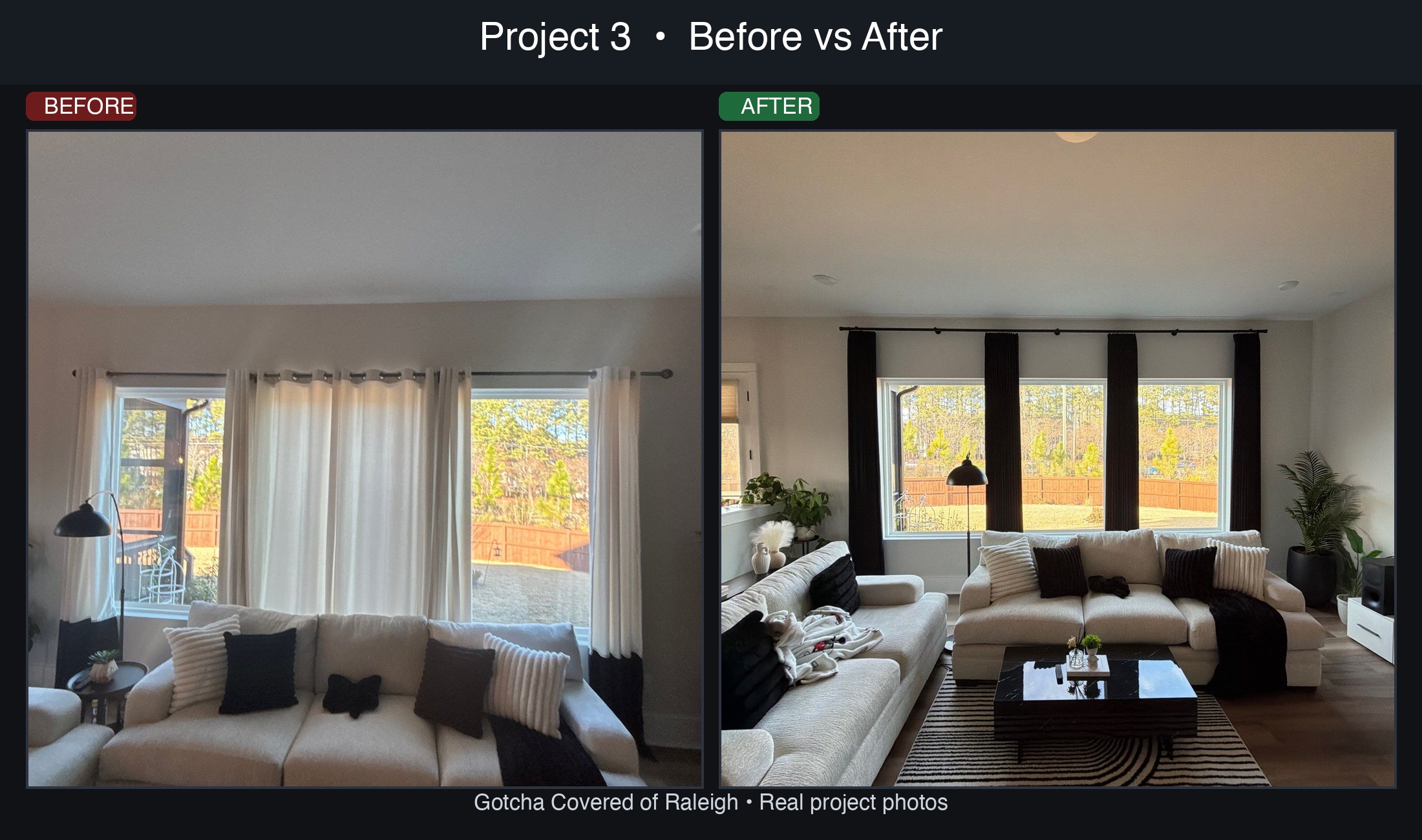 Before and after bedroom project by Gotcha Covered of Raleigh